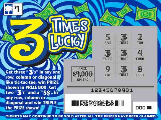 3 Times Lucky scratchcard - game number #1571 - front-scratched