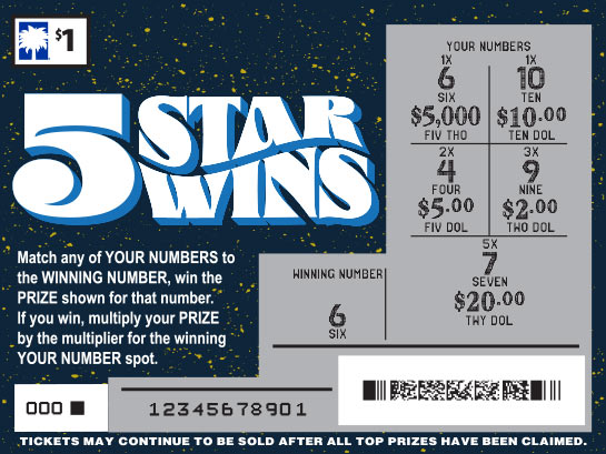 5 Star Wins scratchcard - game number #1616 - front-scratched