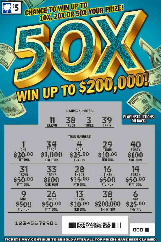 50X scratchcard - game number #1602 - front-scratched
