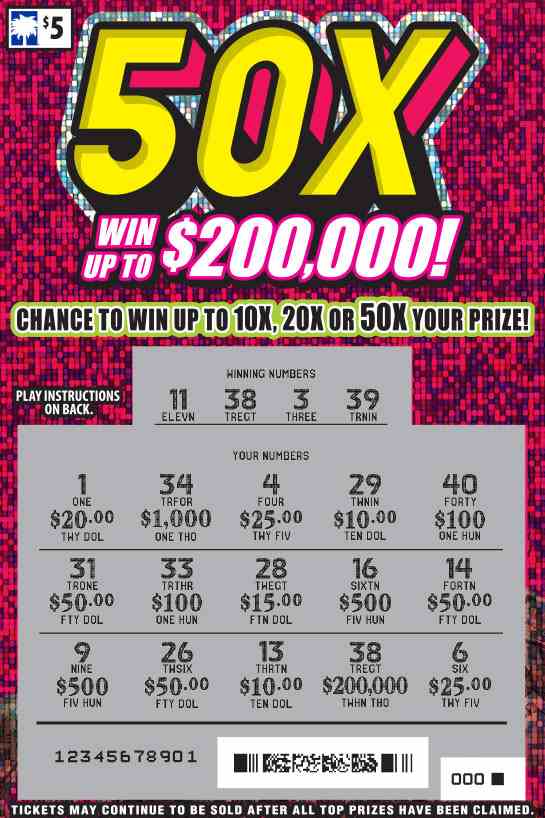 50X scratchcard - game number #1663 - front-scratched