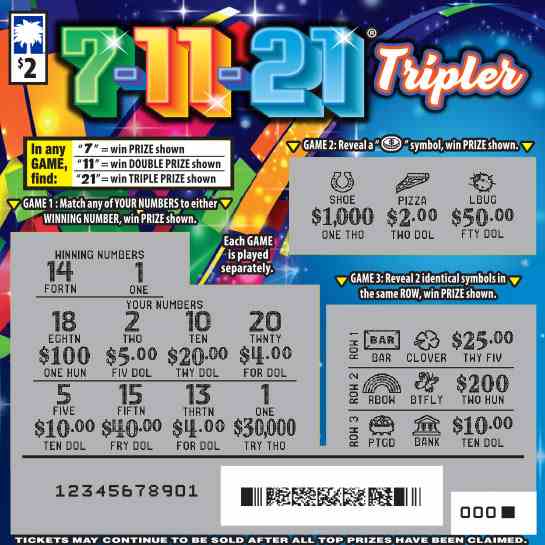 7-11-21 Tripler scratchcard - game number #1678 - front-scratched