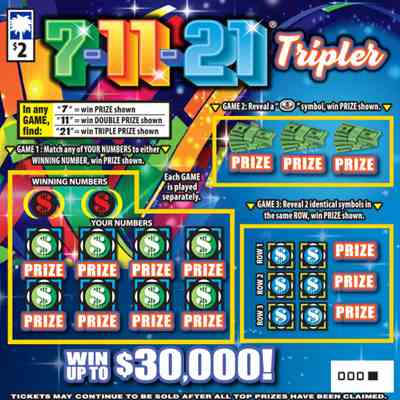 7-11-21 Tripler scratchcard - game number #1678 - front