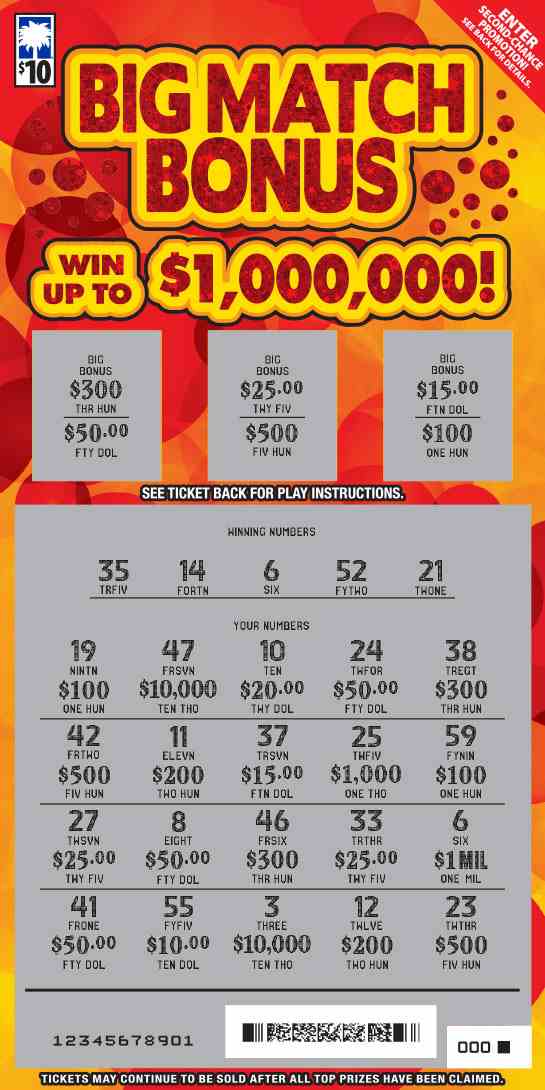 Big Match Bonus scratchcard - game number #1691 - front-scratched