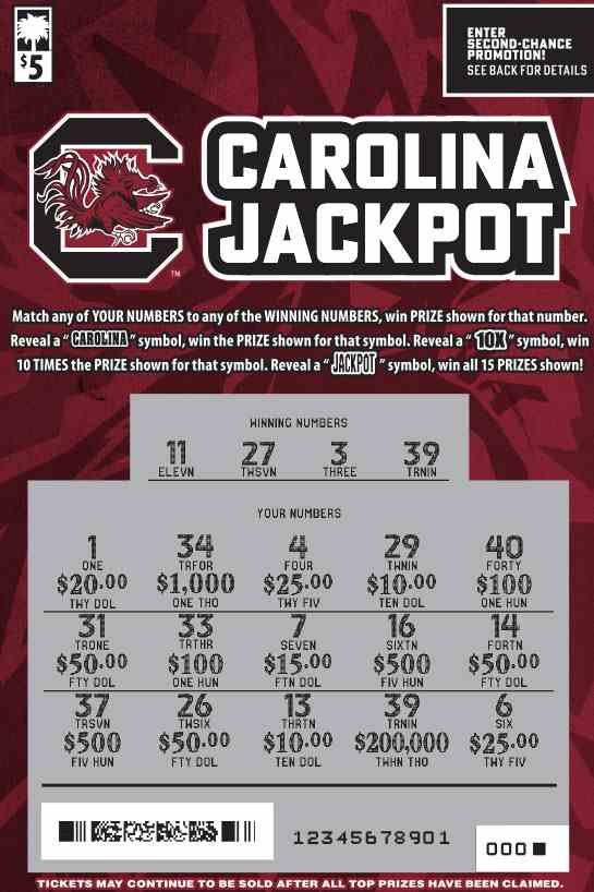 Carolina Jackpot scratchcard - game number #1631 - front-scratched