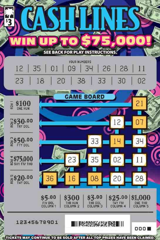 Cash Lines scratchcard - game number #1676 - front-scratched
