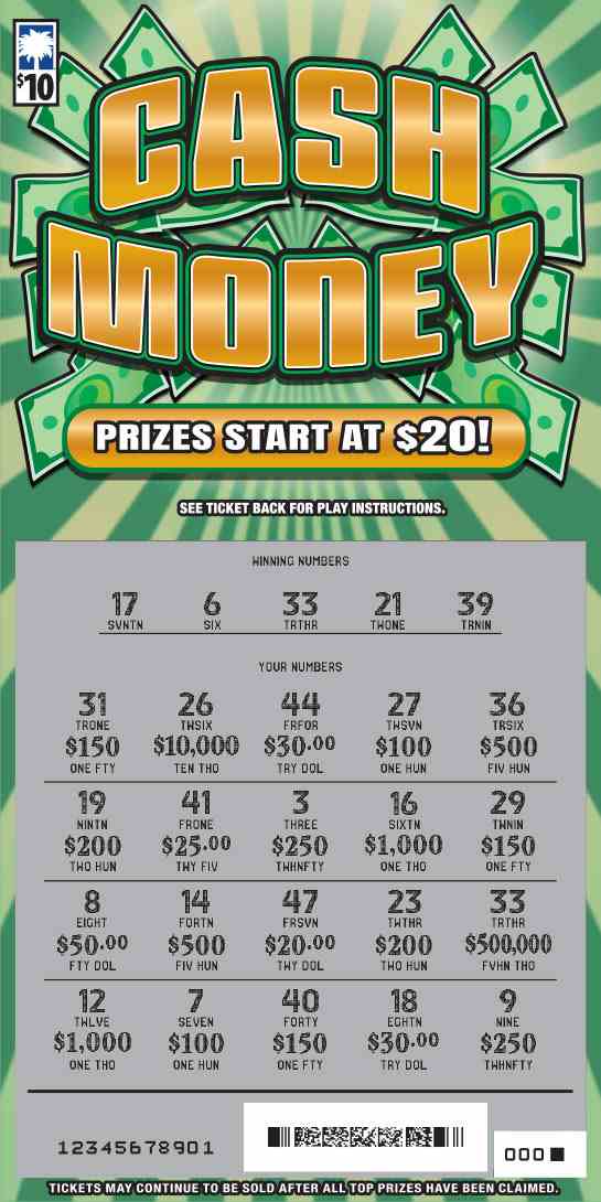 Cash Money scratchcard - game number #1689 - front-scratched