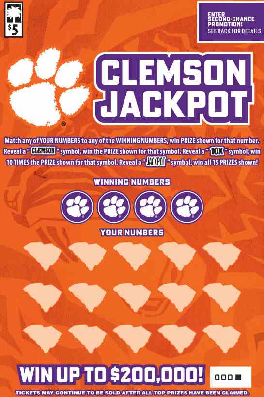 Clemson Jackpot scratchcard - game number #1632 - front