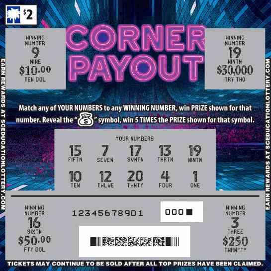 Corner Payout scratchcard - game number #1620 - front-scratched