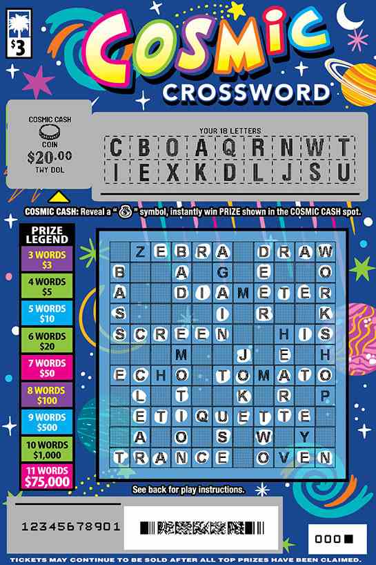 Cosmic Crossword scratchcard - game number #1611 - front-scratched