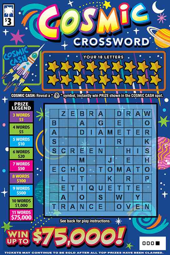 Cosmic Crossword scratchcard - game number #1611 - front