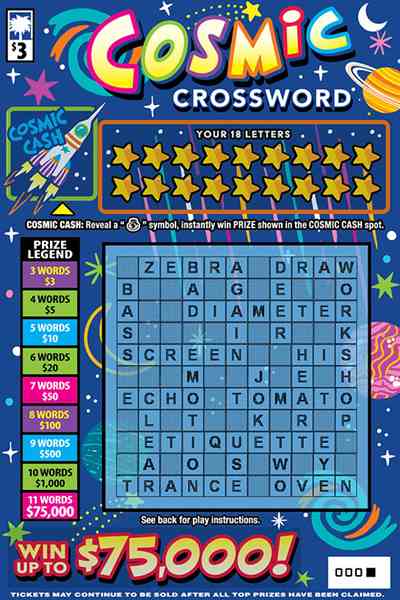 Cosmic Crossword scratchcard - game number #1611 - front
