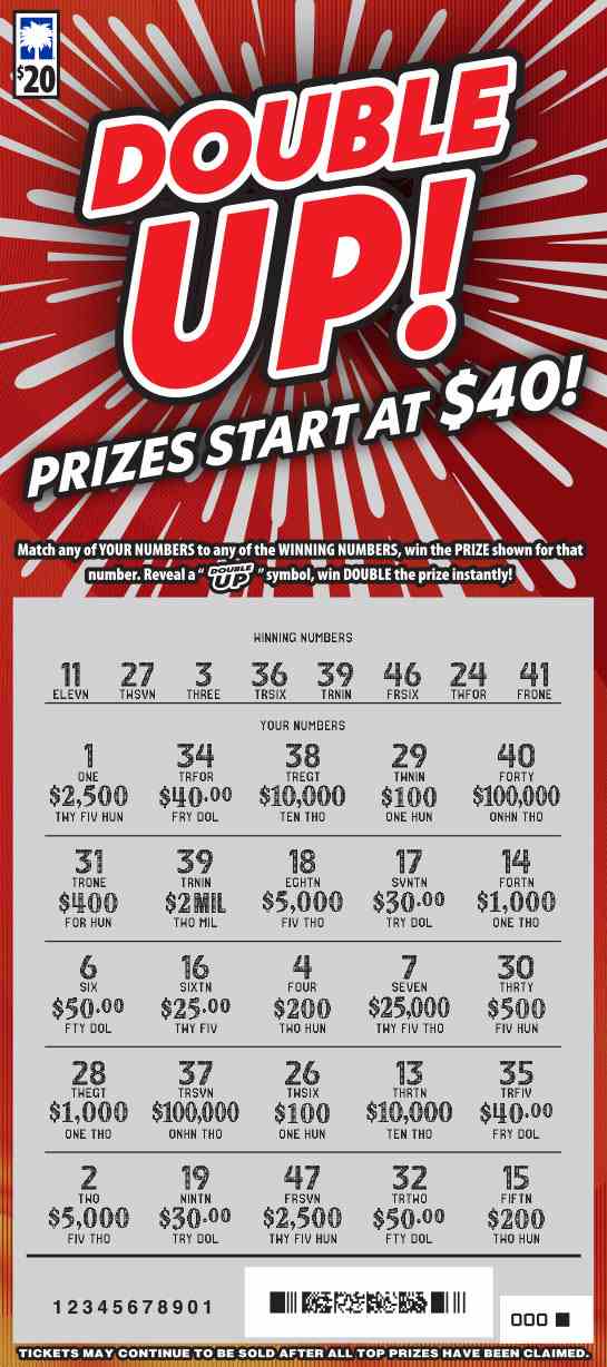 Double Up! scratchcard - game number #1641 - front-scratched