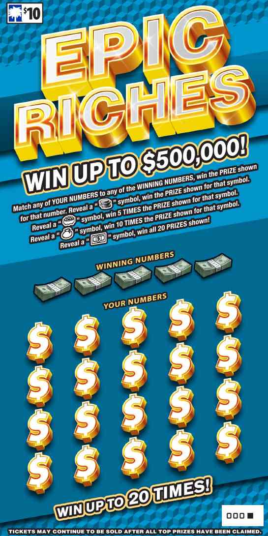 Epic Riches scratchcard - game number #1648 - front