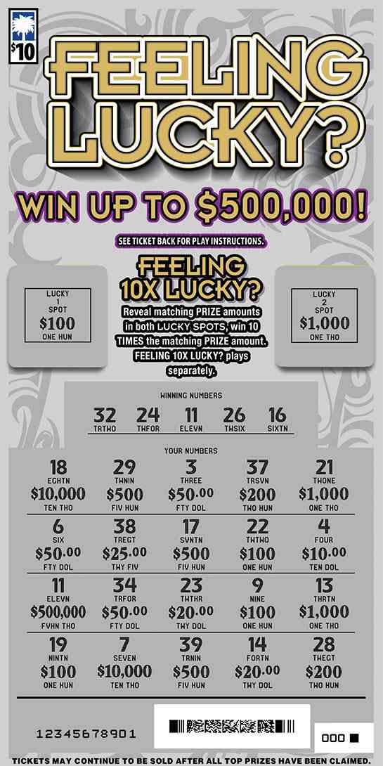 Feeling Lucky? scratchcard - game number #1621 - front-scratched