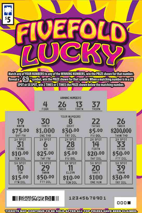 Fivefold Lucky scratchcard - game number #1679 - front-scratched