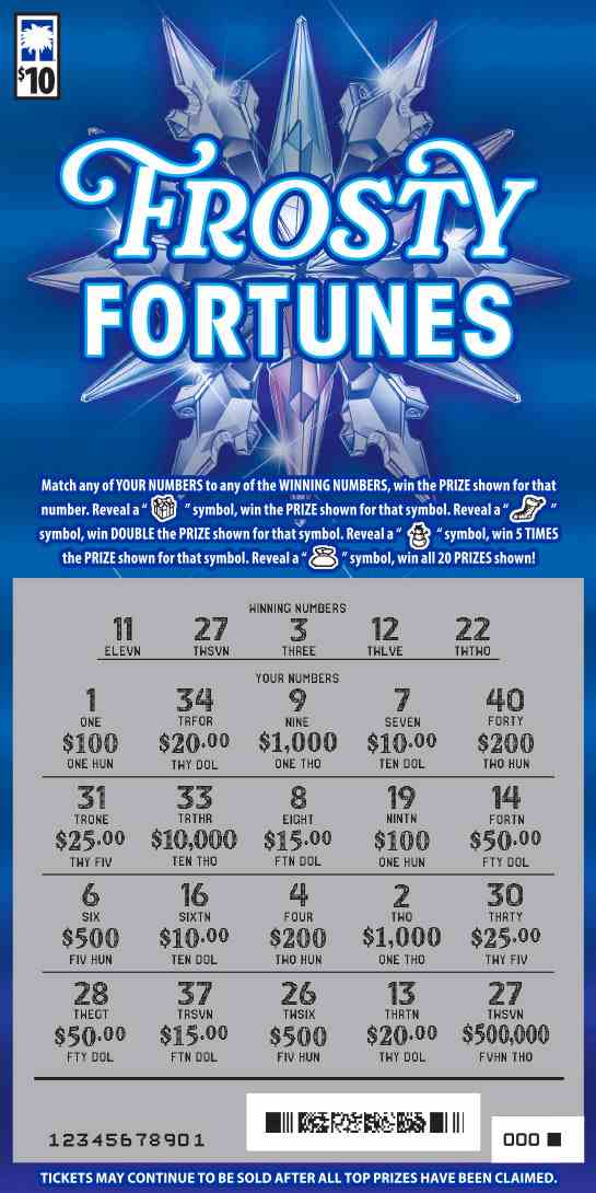 Frosty Fortunes scratchcard - game number #1645 - front-scratched