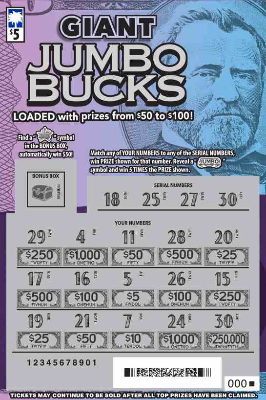 Giant Jumbo Bucks scratchcard - game number #1578 - front-scratched
