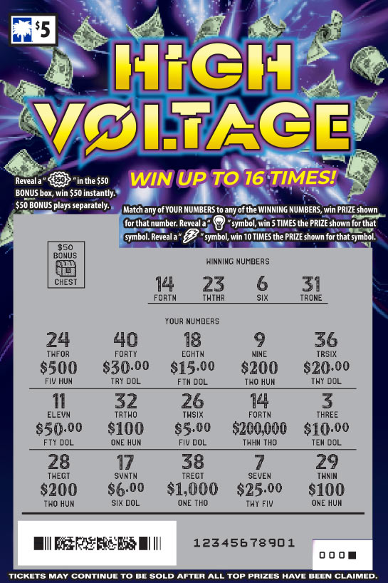 High Voltage scratchcard - game number #1694 - front-scratched