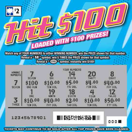 Hit $100 scratchcard - game number #1541 - front-scratched