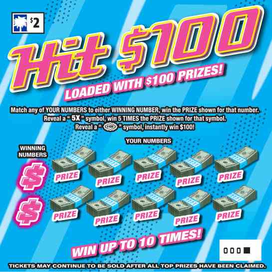 Hit $100 scratchcard - game number #1541 - front