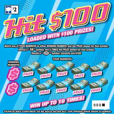 Hit $100 scratchcard - game number #1541 - front