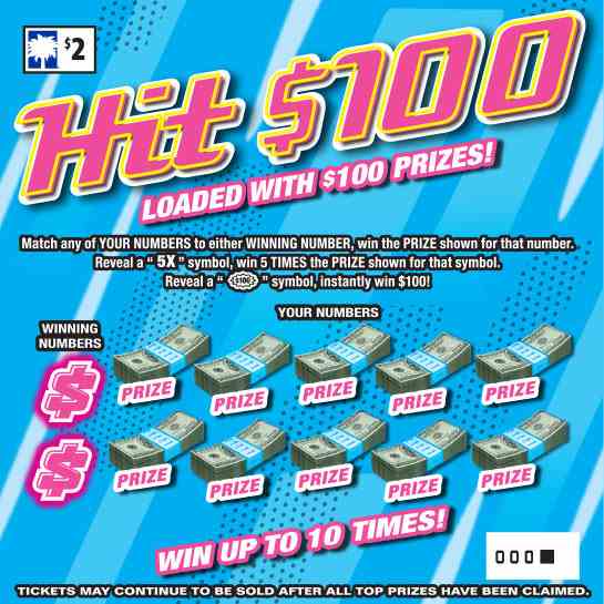 Hit $100 scratchcard - game number #1613 - front