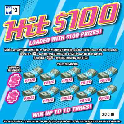 Hit $100 scratchcard - game number #1613 - front