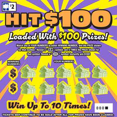 Hit $100 scratchcard - game number #1670 - front