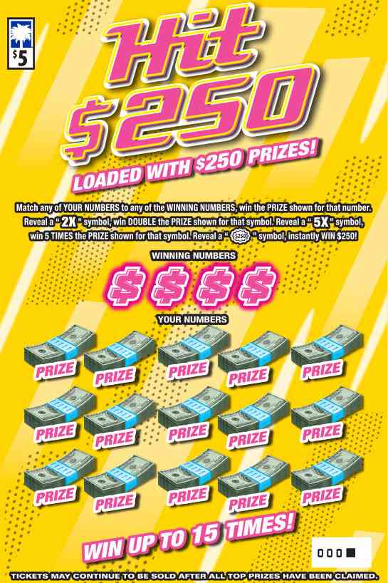 Hit $250 scratchcard - game number #1527 - front