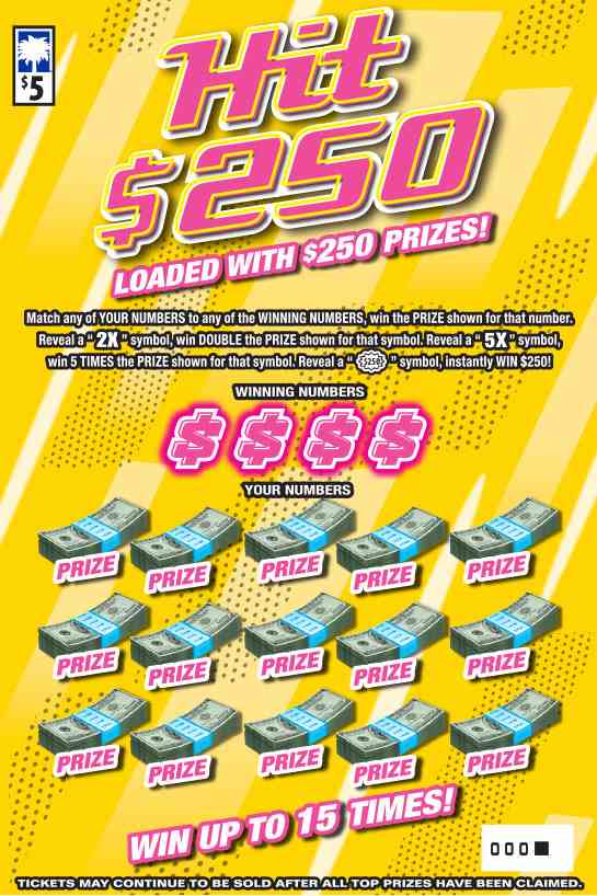 Hit $250 scratchcard - game number #1614 - front