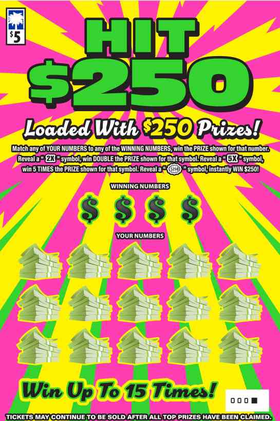 Hit $250 scratchcard - game number #1671 - front