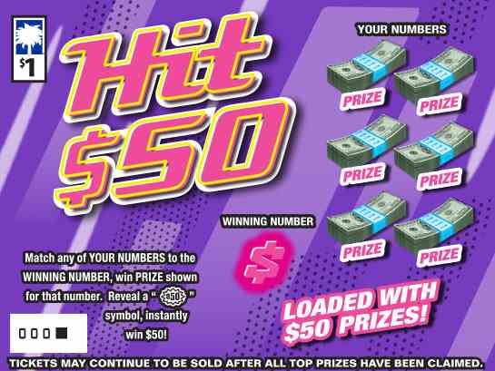 Hit $50 scratchcard - game number #1606 - front