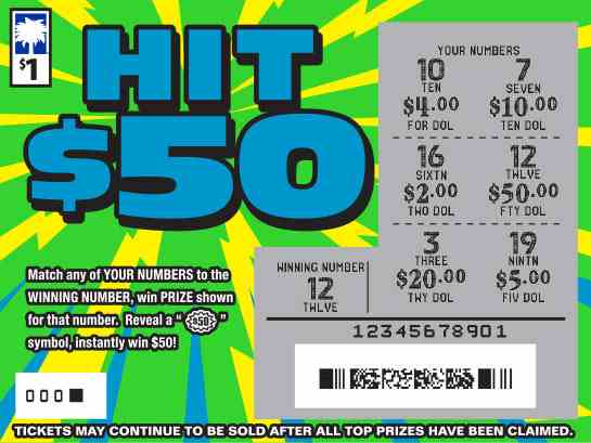Hit $50 scratchcard - game number #1640 - front-scratched