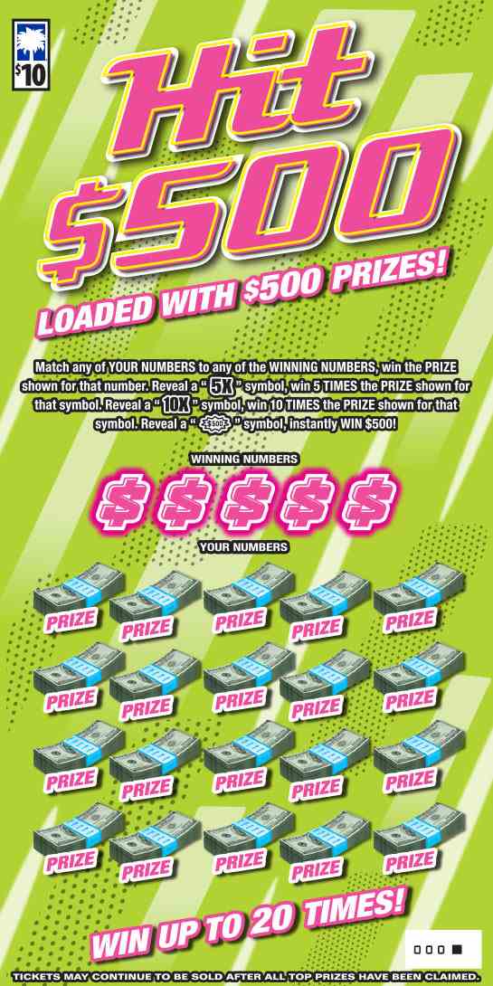 Hit $500 scratchcard - game number #1566 - front