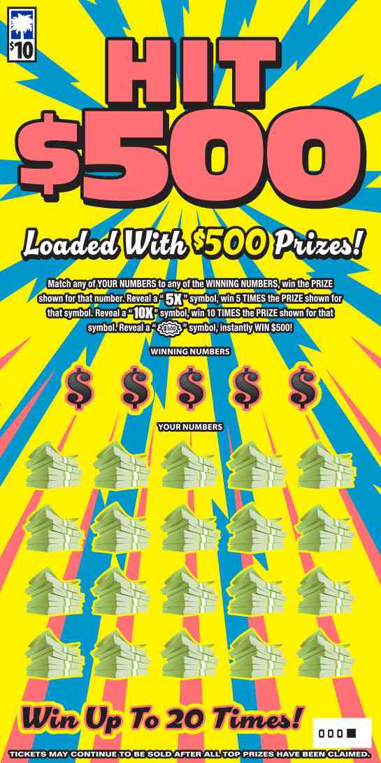 Hit $500 scratchcard - game number #1639 - front