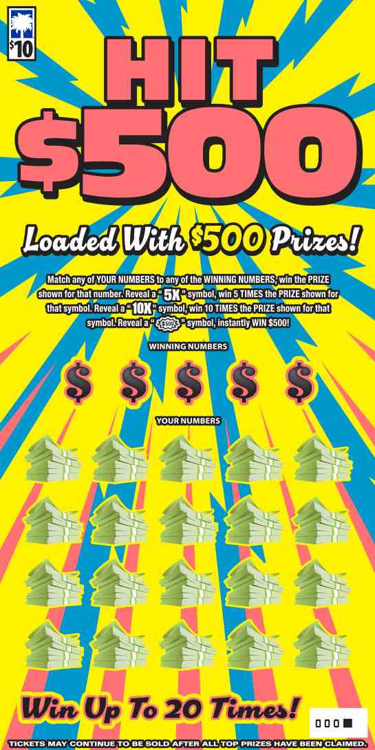 Hit $500 scratchcard - game number #1684 - front