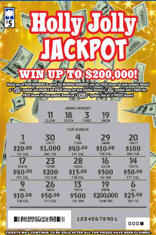 Holly Jolly Jackpot scratchcard - game number #1644 - front-scratched