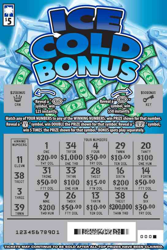 Ice Cold Bonus scratchcard - game number #1619 - front-scratched