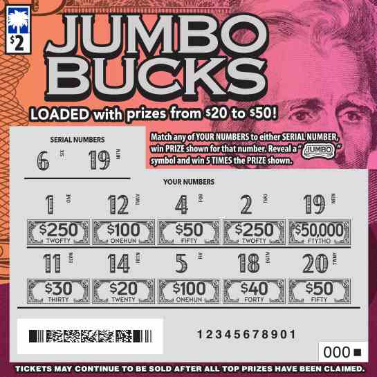 Jumbo Bucks scratchcard - game number #1577 - front-scratched