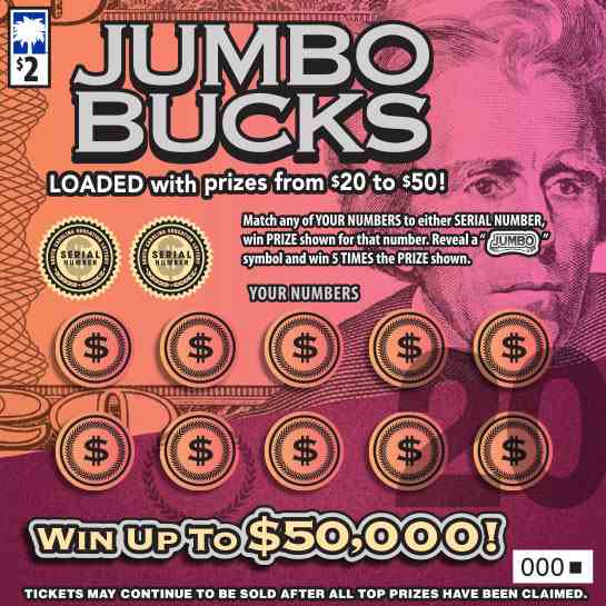 Jumbo Bucks scratchcard - game number #1626 - front