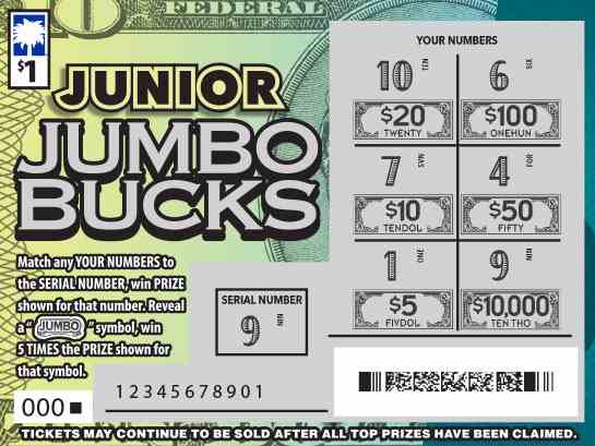 Junior Jumbo Bucks scratchcard - game number #1612 - front-scratched