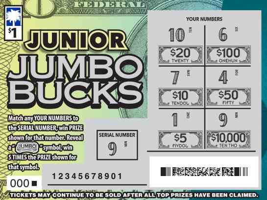 Junior Jumbo Bucks scratchcard - game number #1625 - front-scratched