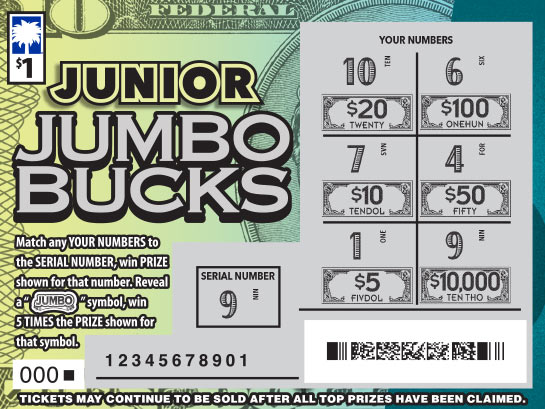 Junior Jumbo Bucks scratchcard - game number #1687 - front-scratched
