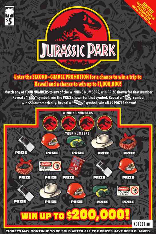 Jurassic Park scratchcard - game number #1630 - front