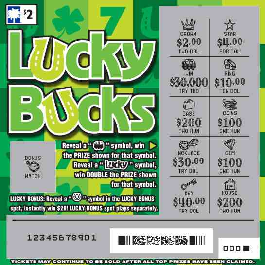 Lucky Bucks scratchcard - game number #1581 - front-scratched