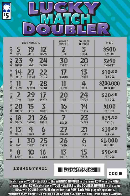 Lucky Match Doubler scratchcard - game number #1656 - front-scratched