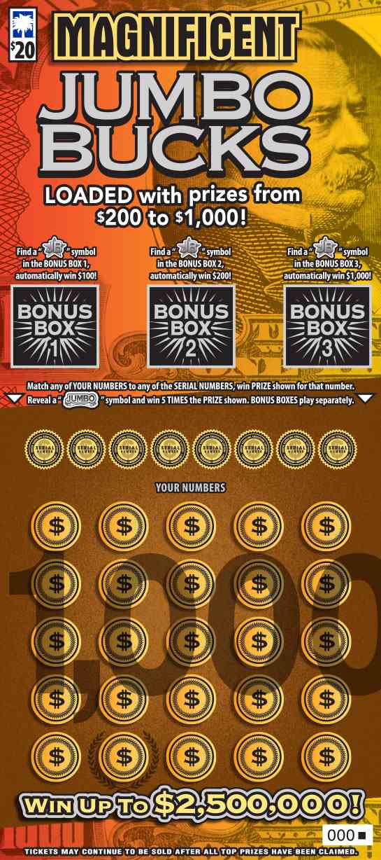 Magnificent Jumbo Bucks scratchcard - game number #1683 - front