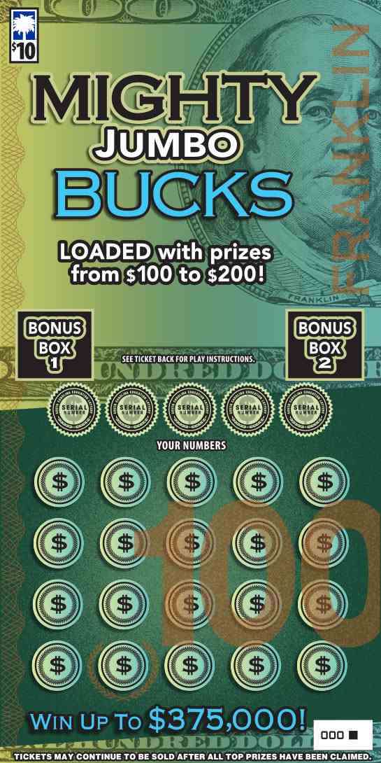Mighty Jumbo Bucks scratchcard - game number #1554 - front