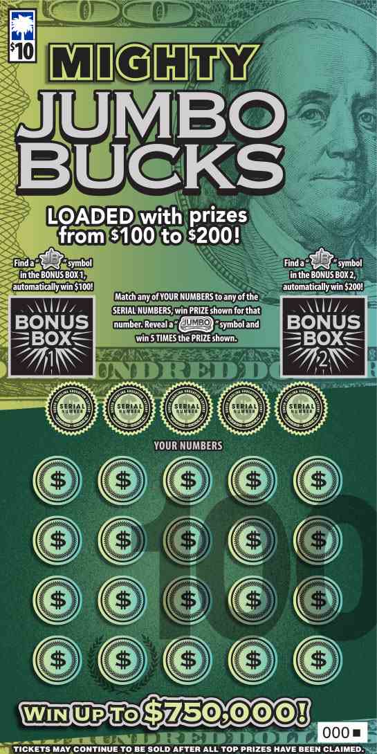 Mighty Jumbo Bucks scratchcard - game number #1658 - front