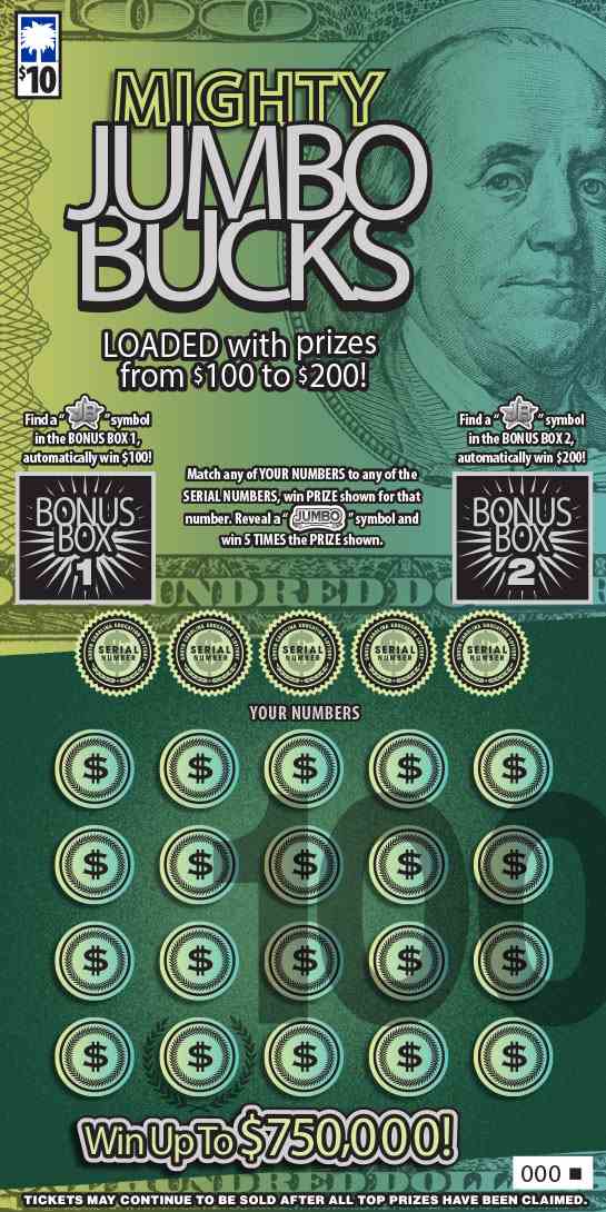 Mighty Jumbo Bucks scratchcard - game number #1703 - front